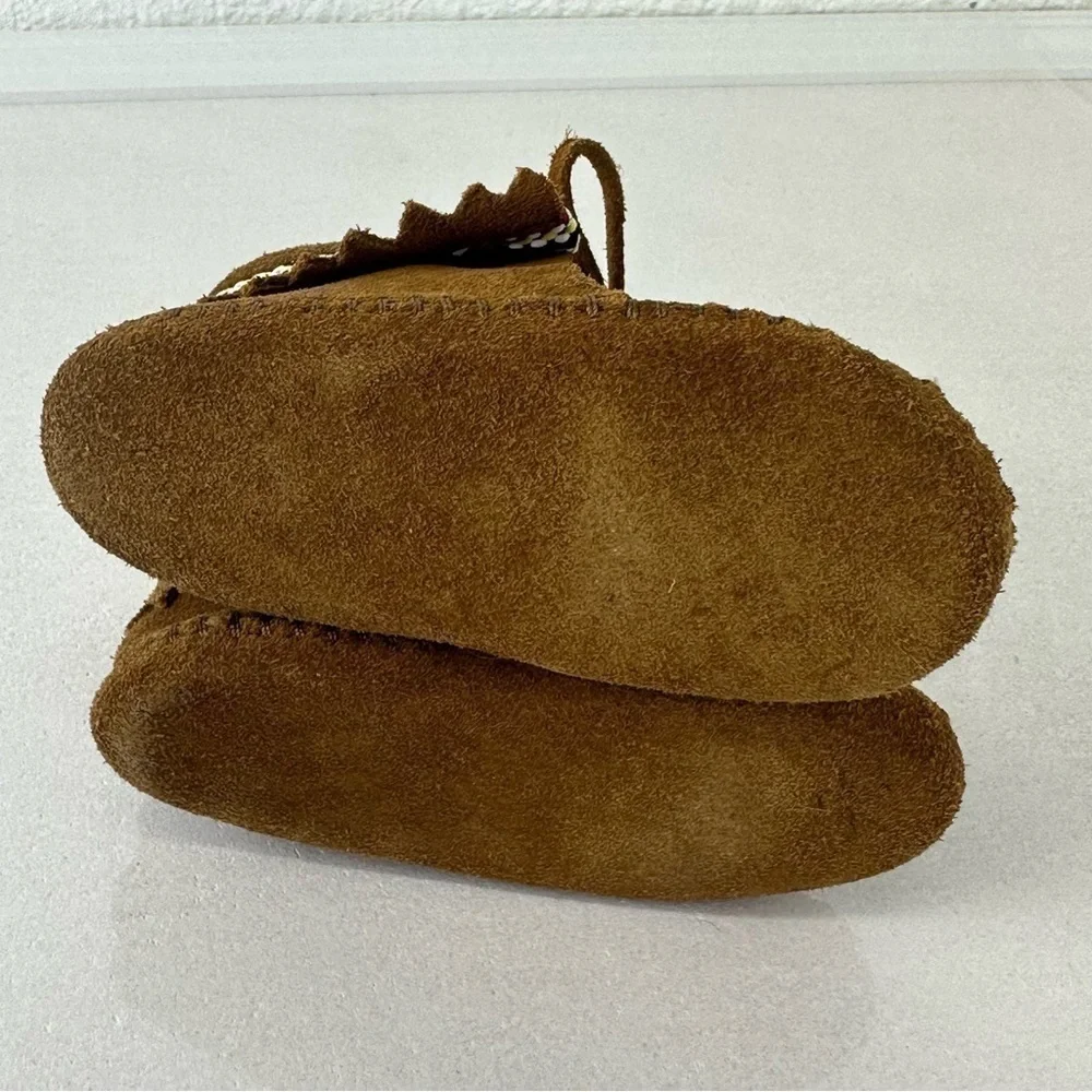 MINNETONKA Moccasins Suede Braid Bootie Brown Infant Size 6 Boots Leather